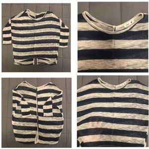 Navy & Beige Striped Knit w/ Button Back Detail